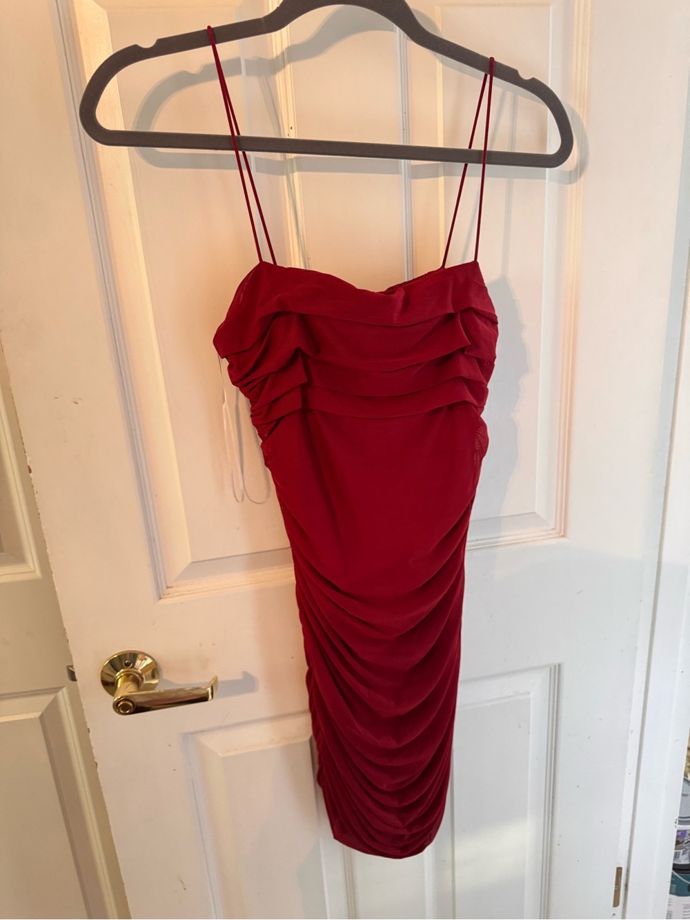 Princess Polly Red Ruched Mini Dress with Spaghetti Straps